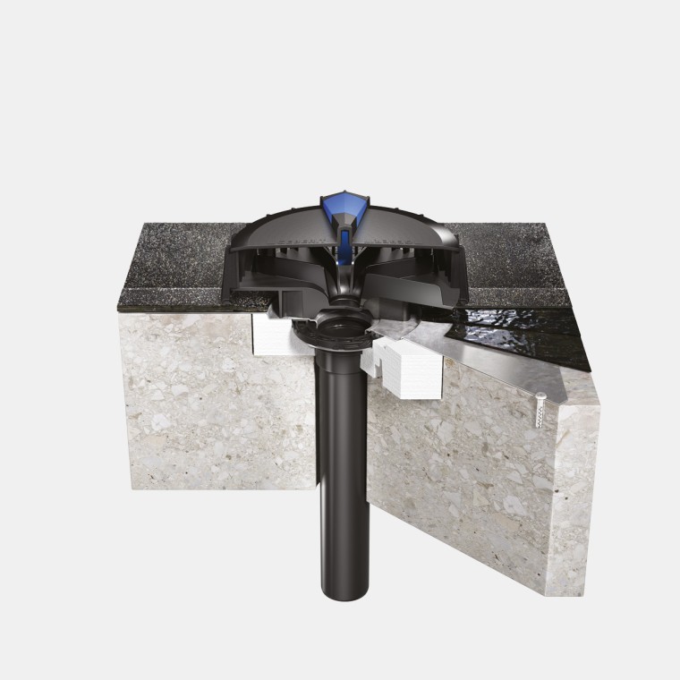 Vgradnja sistema Geberit Pluvia na betonsko streho z bitumensko strešno folijo