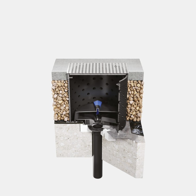 Vgradnja sistema Geberit Pluvia na pohodno betonsko streho s strešno folijo iz bitumna