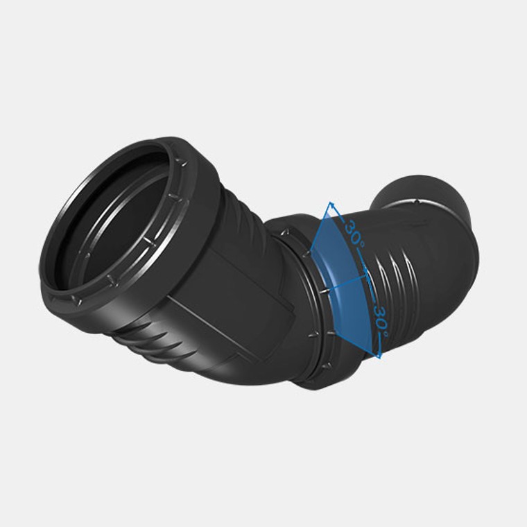 Enostavna pomoč pri poravnavi: oznaka 30° na fitingih Geberit Silent-PP Enostavna pomoč pri poravnavi: oznaka 30° na fitingih Geberit Silent-PP