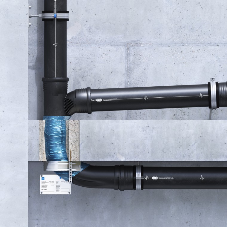 Geberit Silent-Pro SuperTube: Nadgradna vgradnja požarnega zaščitnega tulca v obliki črke U Geberit Silent-Pro SuperTube: Nadgradna vgradnja požarnega zaščitnega tulca v obliki črke U