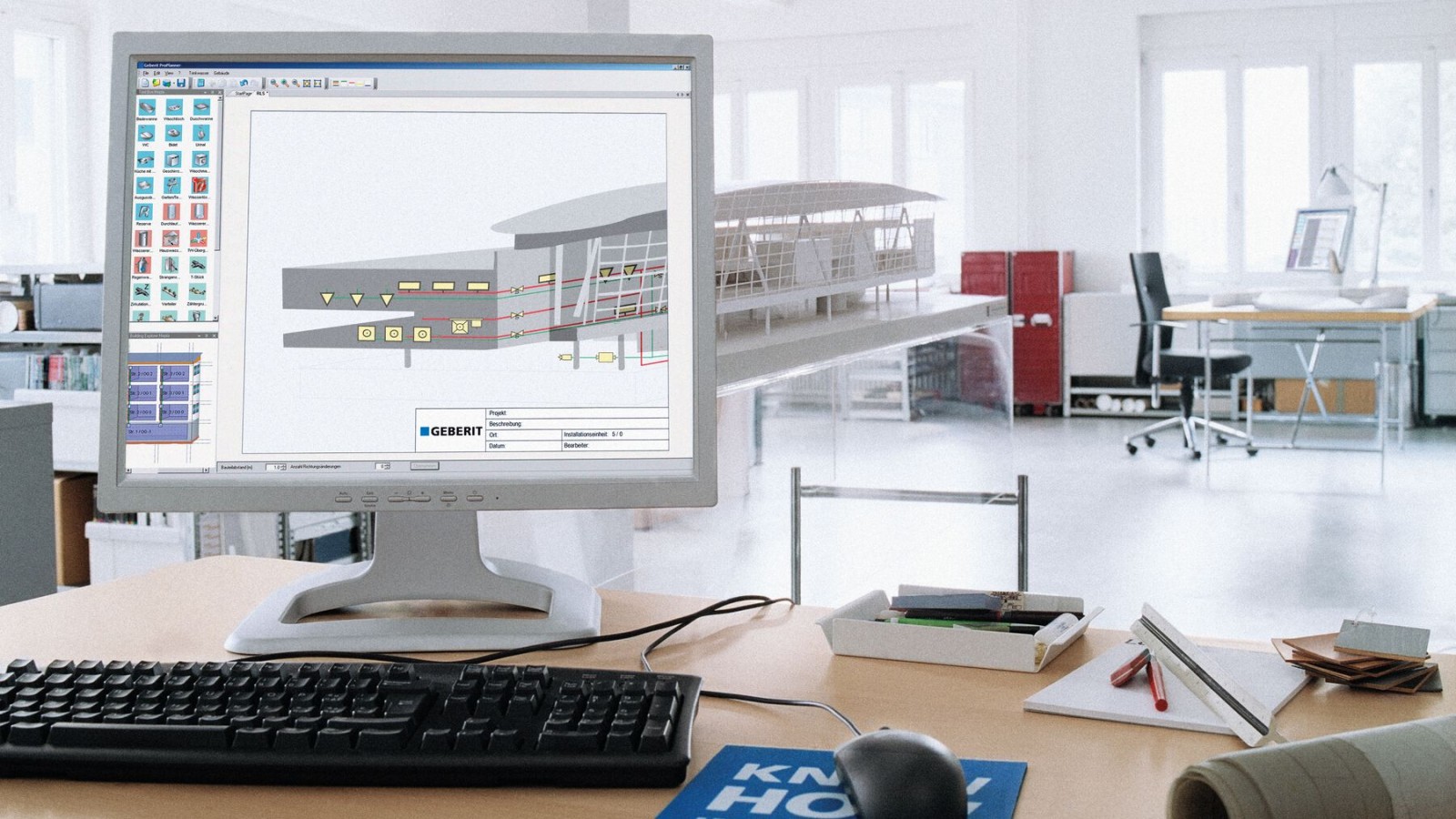 Računalniški zaslon s programom Geberit ProPlanner Računalniški zaslon s programom Geberit ProPlanner