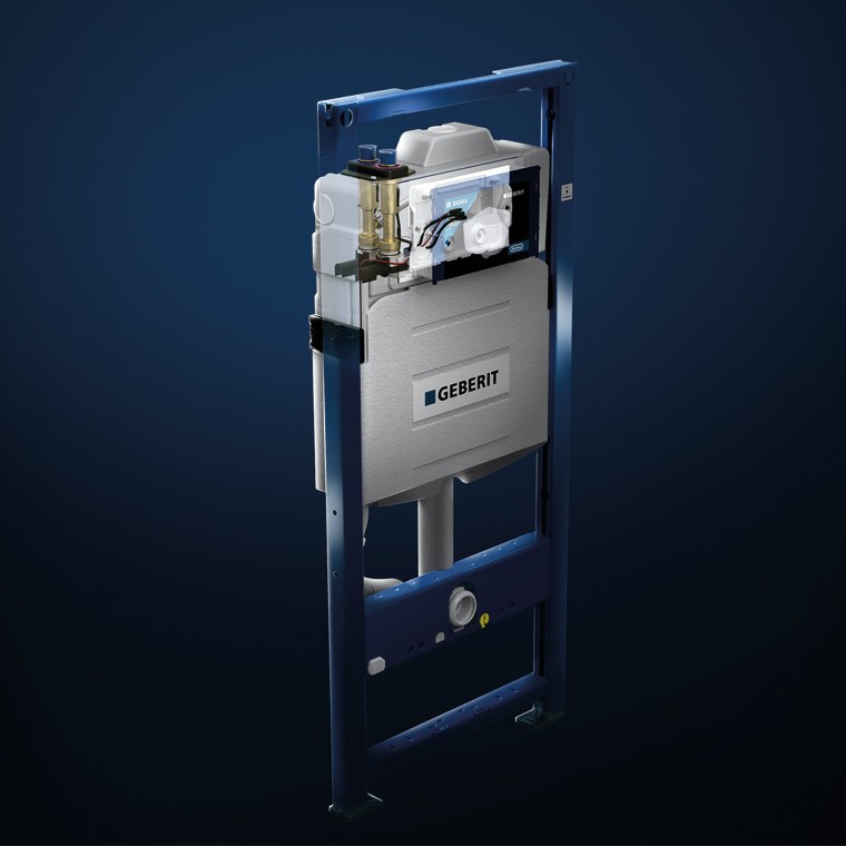 Podometni splakovalnik Geberit Sigma z vgrajenim higienskim splakovalnikom. Podometni splakovalnik Geberit Sigma z vgrajenim higienskim splakovalnikom.