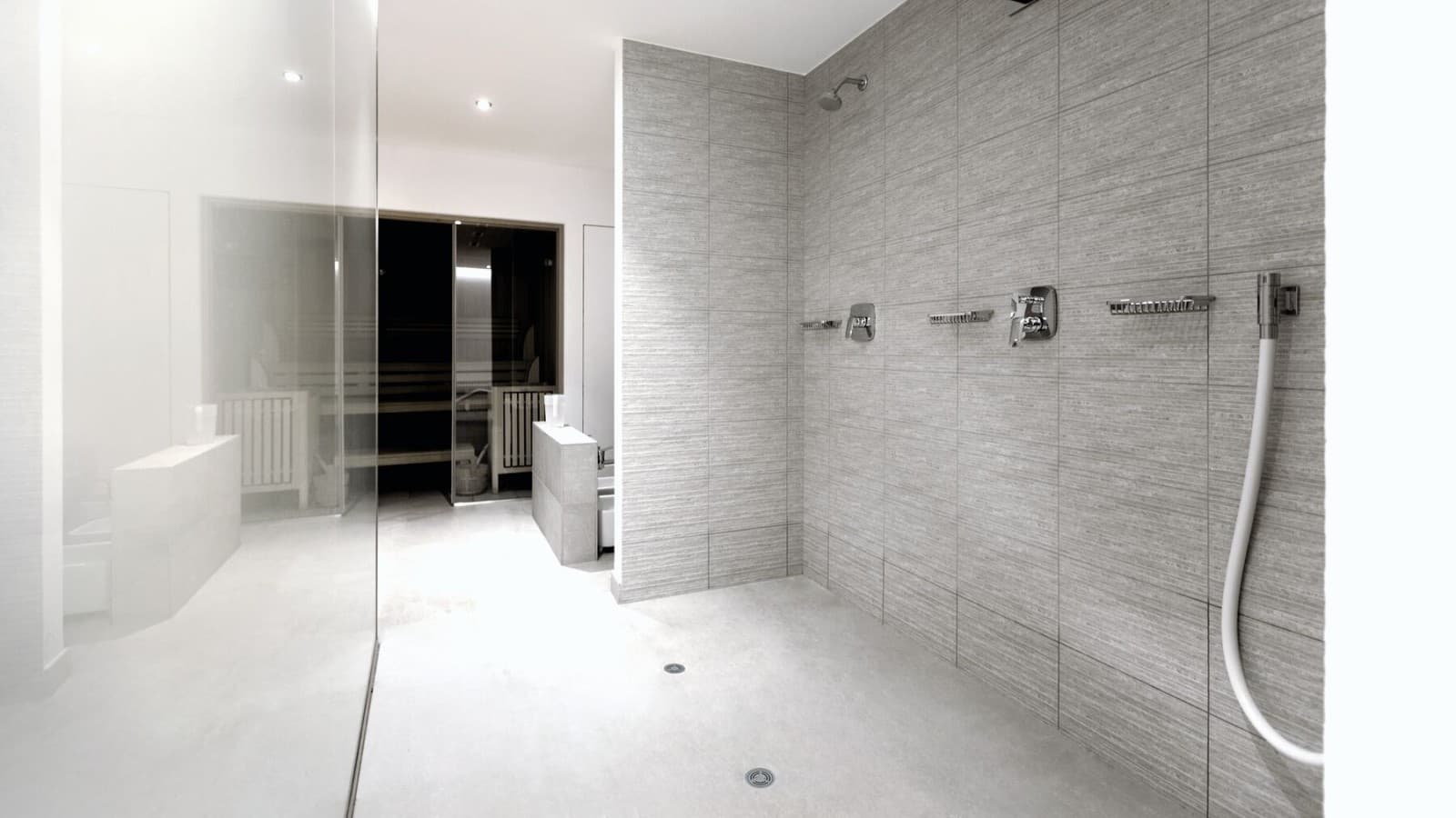 Poljavni sanitarni prostor z odtokom za breznivojski pršni prostor iz vinila (PVC) Geberit Poljavni sanitarni prostor z odtokom za breznivojski pršni prostor iz vinila (PVC) Geberit