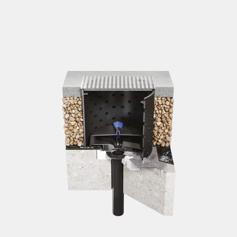 Vgradnja sistema Geberit Pluvia na pohodno betonsko streho s strešno folijo iz bitumna Vgradnja sistema Geberit Pluvia na pohodno betonsko streho s strešno folijo iz bitumna