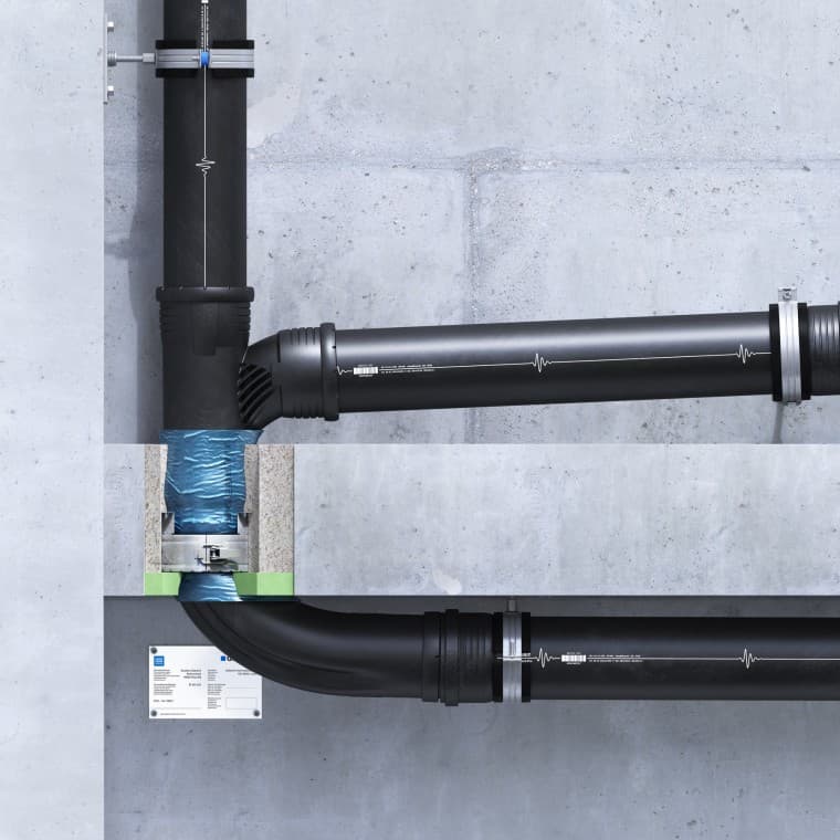 Požarni zaščitni tulec Geberit RS90 Plus EN, vgrajen v strop z EPS/XPS izolacijo Požarni zaščitni tulec Geberit RS90 Plus EN, vgrajen v strop z EPS/XPS izolacijo