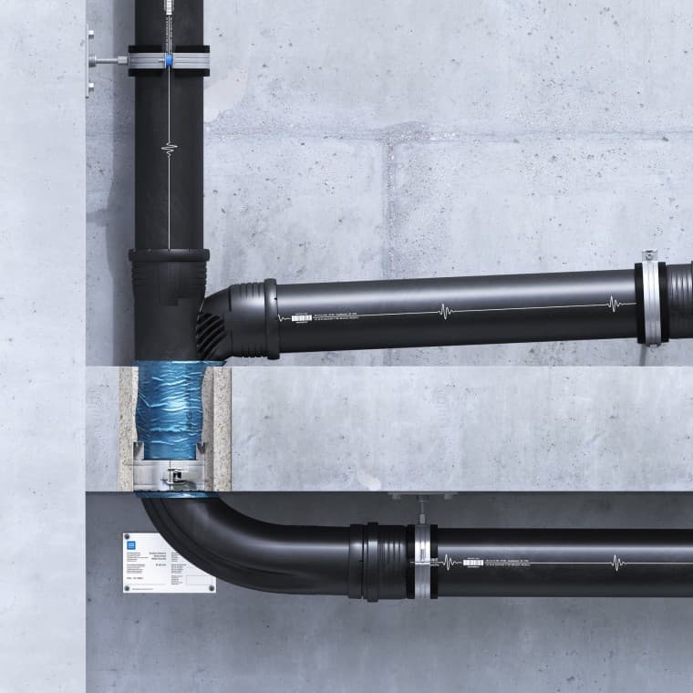 Vgradnja požarnega zaščitnega tulca Geberit RS90 Plus EN poravnano s stropom Vgradnja požarnega zaščitnega tulca Geberit RS90 Plus EN poravnano s stropom