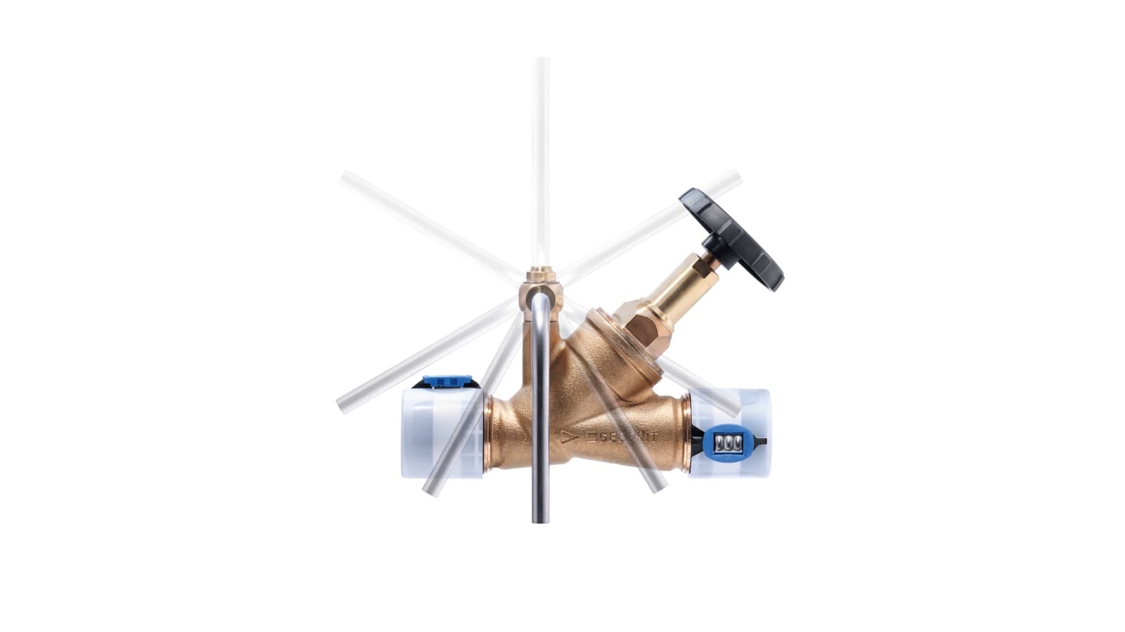 Ventil za vzorčenje Geberit je mogoče namestiti na zaporni ventil s kotnim sedežem v vseh položajih (© Geberit) Ventil za vzorčenje Geberit je mogoče namestiti na zaporni ventil s kotnim sedežem v vseh položajih (© Geberit)