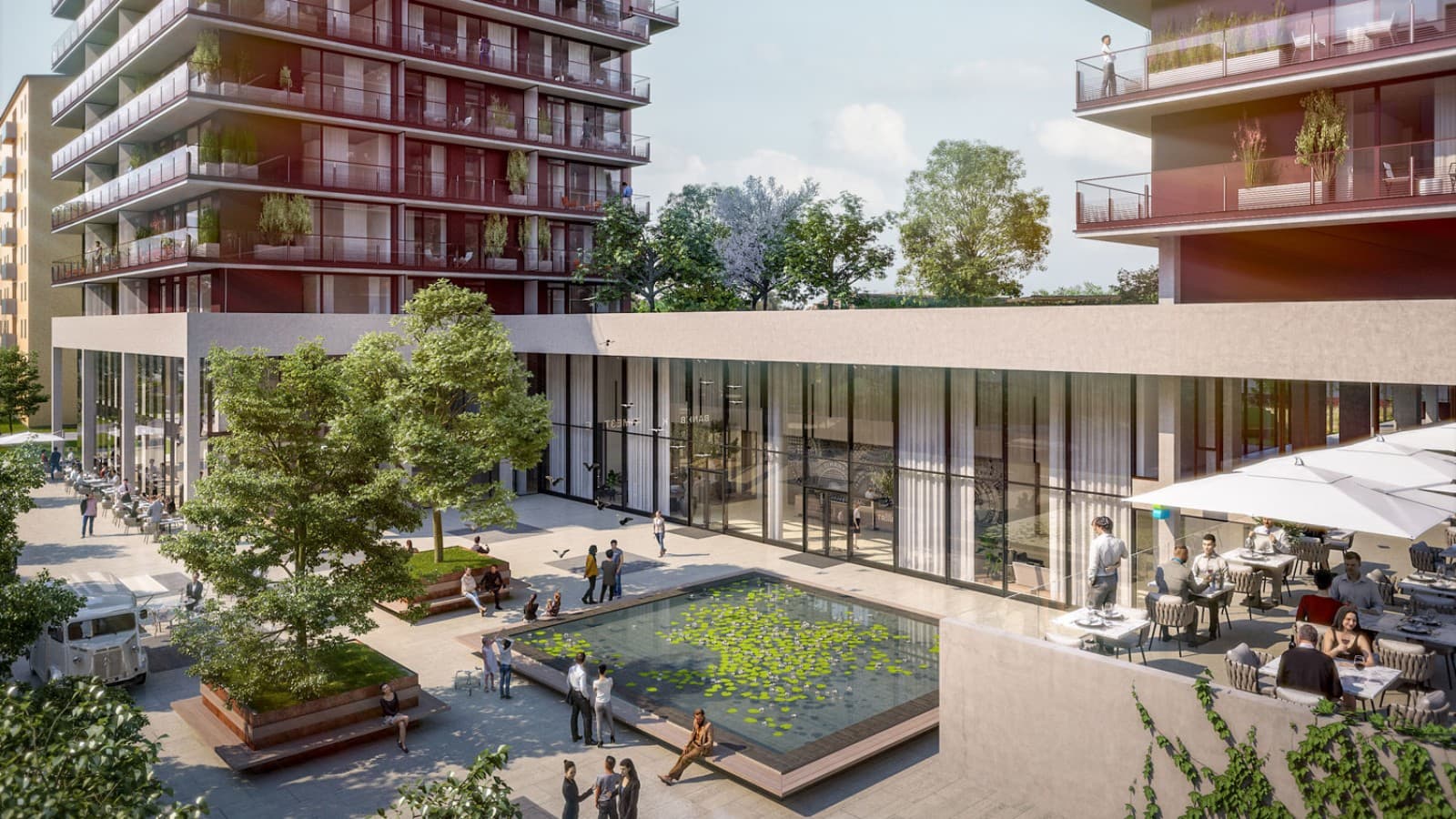 V pritličju so tri stolpnice med seboj povezane. (© Soravia) V pritličju so tri stolpnice med seboj povezane. (© Soravia)